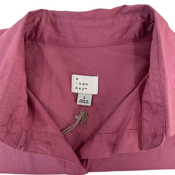 A New Day Womens Long-Sleeve Button-Down Shirt Size L Cotton Blend Rose Pink - Picture 2 of 10